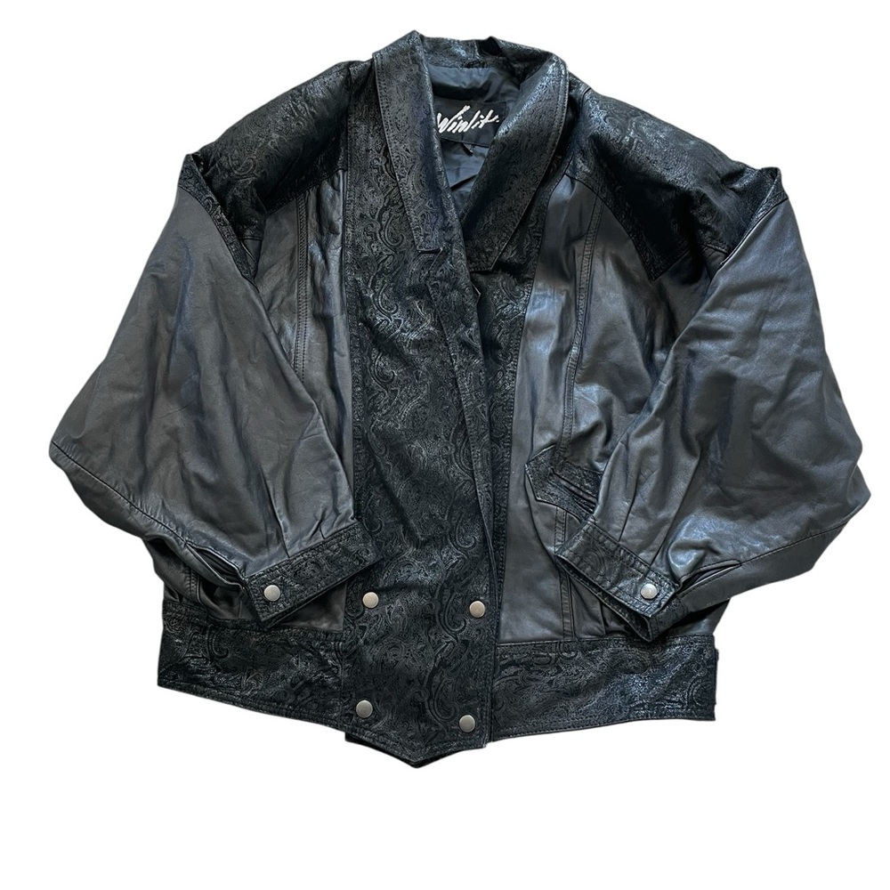 80’s 90s Vintage Winlit Leather Jacket, Oversized Coat with Batwing Sleeves Sz L
